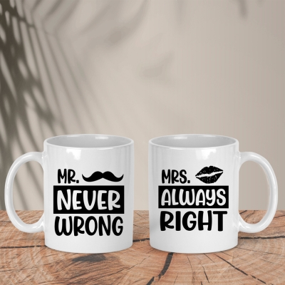Σετ Λευκές Κούπες | Mr. Never Wrong - Mrs Always Right
