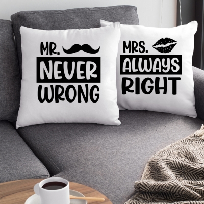 Σετ Μαξιλάρια |  Mr. Never Wrong - Mrs Always Right