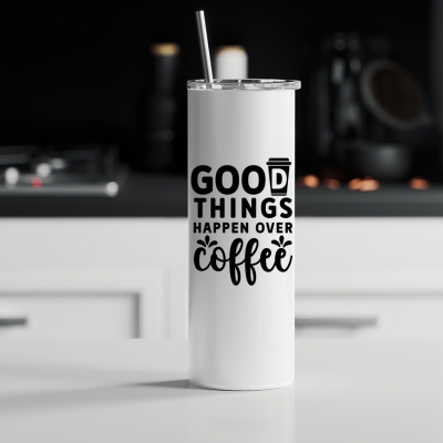 Ποτήρι θερμός μεταλλικό με καλαμάκι | Good things happen over coffee