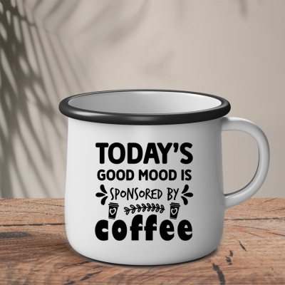 Εμαγιέ Κούπα | Άσπρο ~ Μαύρο | Today's good mood is sponsored by Coffee