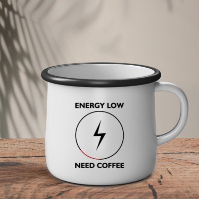 Εμαγιέ Κούπα | Άσπρο ~ Μαύρο | Energy low - Need Coffee