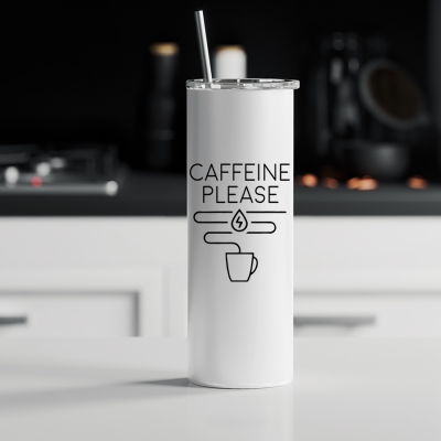 Ποτήρι θερμός μεταλλικό με καλαμάκι | Caffeine please