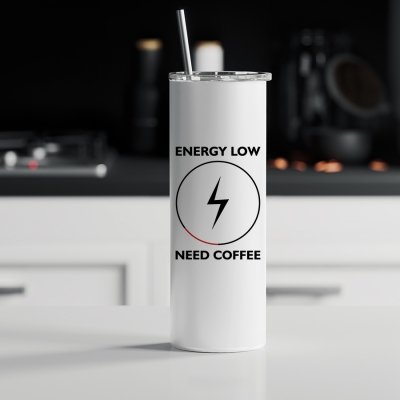 Ποτήρι θερμός μεταλλικό με καλαμάκι | Energy low - Need Coffee