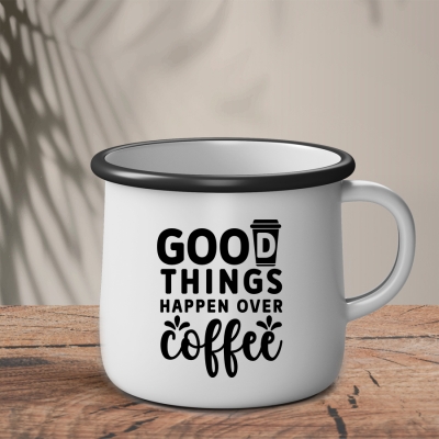 Εμαγιέ Κούπα | Άσπρο ~ Μαύρο | Good things happen over coffee