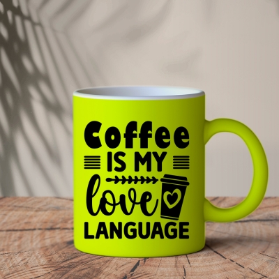 Φωσφοριζέ Κίτρινη Κούπα | Coffee is my love language