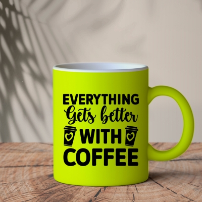 Φωσφοριζέ Κίτρινη Κούπα | Everything gets better with Coffee