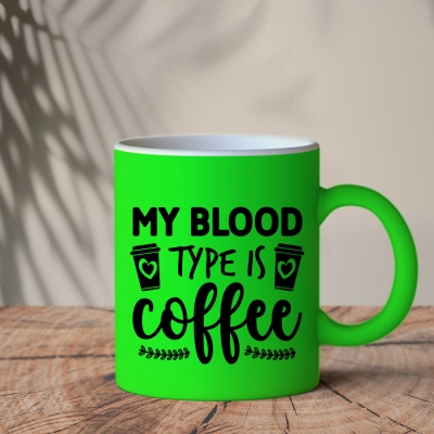 Φωσφοριζέ Πράσινη Κούπα | My blood type is Coffee