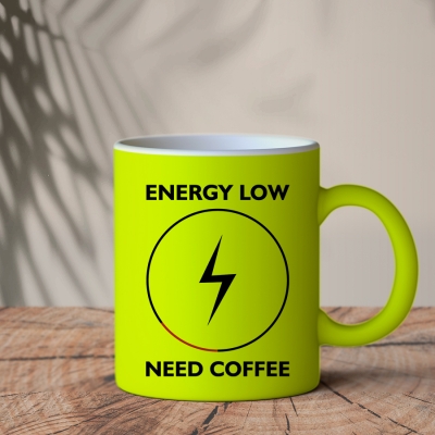 Φωσφοριζέ Κίτρινη Κούπα | Energy low - Need Coffee