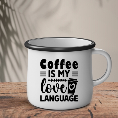 Εμαγιέ Κούπα | Άσπρο ~ Μαύρο | Coffee is my love language