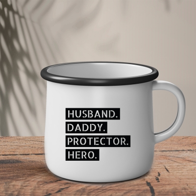 Εμαγιέ Κούπα | Άσπρο ~ Μαύρο | Husband Daddy Protector Hero