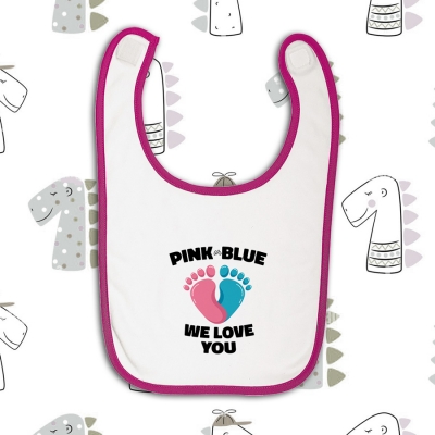 Παιδική Σαλιάρα | Άσπρο ~ Ροζ | Pink or Blue we love you