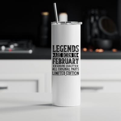 Ποτήρι θερμός μεταλλικό με καλαμάκι | Legends are born in February 2