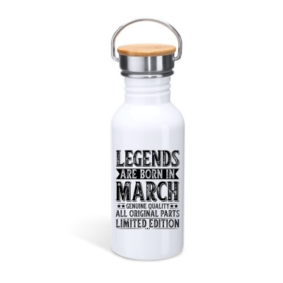 Μπουκάλι θερμός με καπάκι μπαμπού 650ml | Λευκό| Legends are born in March