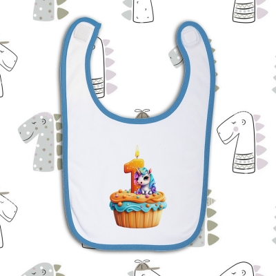 Παιδική Σαλιάρα | Άσπρο ~ Mπλε| Happy Birthday 1 year