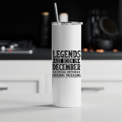 Ποτήρι θερμός μεταλλικό με καλαμάκι | Legends are born in  December 2