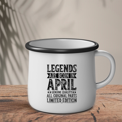 Εμαγιέ Κούπα | Άσπρο ~ Μαύρο | Legends are born in April