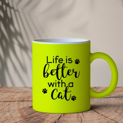 Φωσφοριζέ Κούπα Κίτρινη | Life is better with a cat