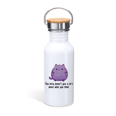Μπουκάλι με καπάκι μπαμπού | This kitty doesn't give a sh't