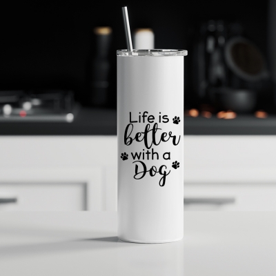 Ποτήρι θερμός μεταλλικό με καλαμάκι | Life is better with a dog