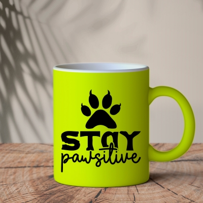 Φωσφοριζέ Κούπα Κίτρινη | Stay pawsitive 2