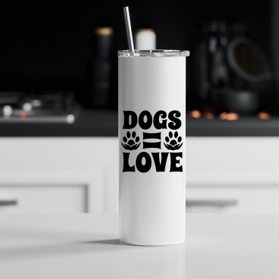Ποτήρι θερμός μεταλλικό με καλαμάκι | Dogs = Love