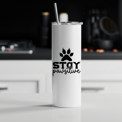 Ποτήρι θερμός μεταλλικό με καλαμάκι | Stay pawsitive 2