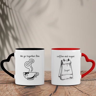Σετ Δίχρωμες Κούπες Καρδιά | Coffee & Sugar