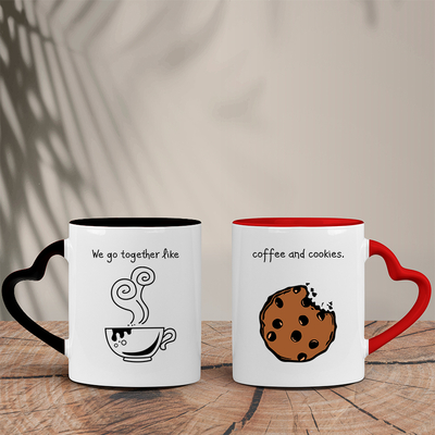 Σετ Δίχρωμες Κούπες Καρδιά | Coffee & Cookies