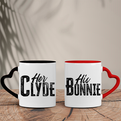 Σετ Δίχρωμες Κούπες Καρδιά | His Bonnie/Her Clyde