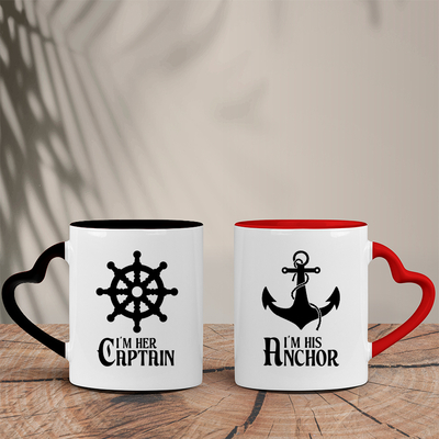 Σετ Δίχρωμες Κούπες Καρδιά | I'm her Captain/his Anchor