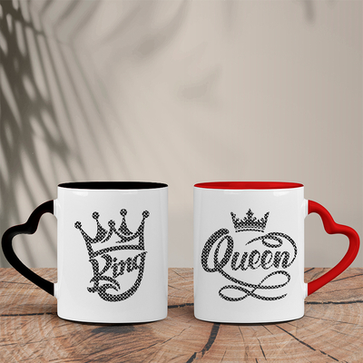 Σετ Δίχρωμες Κούπες Καρδιά | King & Queen