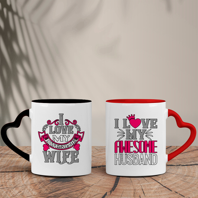 Σετ Δίχρωμες Κούπες Καρδιά | Awesome Husband/Wife