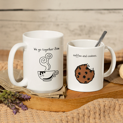 Σετ Λευκές Κούπες King-size & Queen-size | Coffee & Cookies