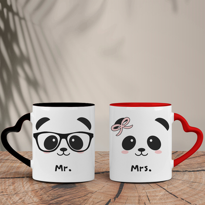 Σετ Δίχρωμες Κούπες Καρδιά | Panda Faces