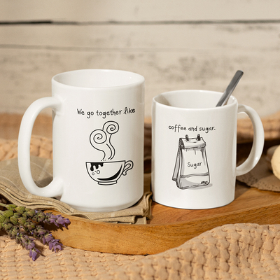 Σετ Λευκές Κούπες King-size & Queen-size | Coffee & Sugar