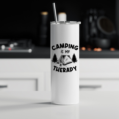 Ποτήρι θερμός μεταλλικό με καλαμάκι | Camping is my Therapy