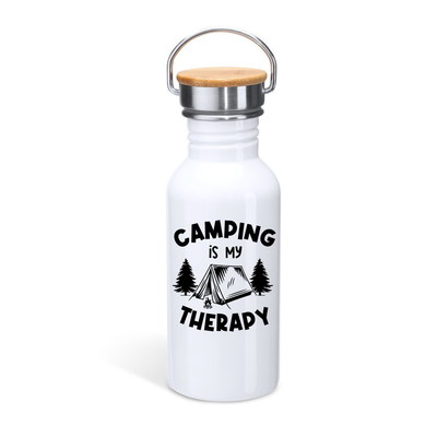 Μπουκάλι θερμός με καπάκι μπαμπού | Camping is my Therapy