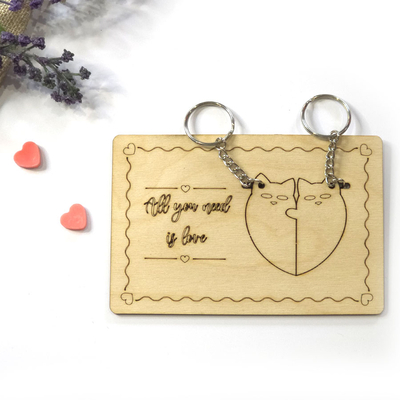 Σετ Ξύλινα Μπρελόκ Γατούλες | All you need is Love