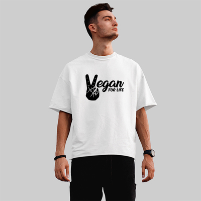 Oversized μπλουζάκι | Λευκό | Vegan for life