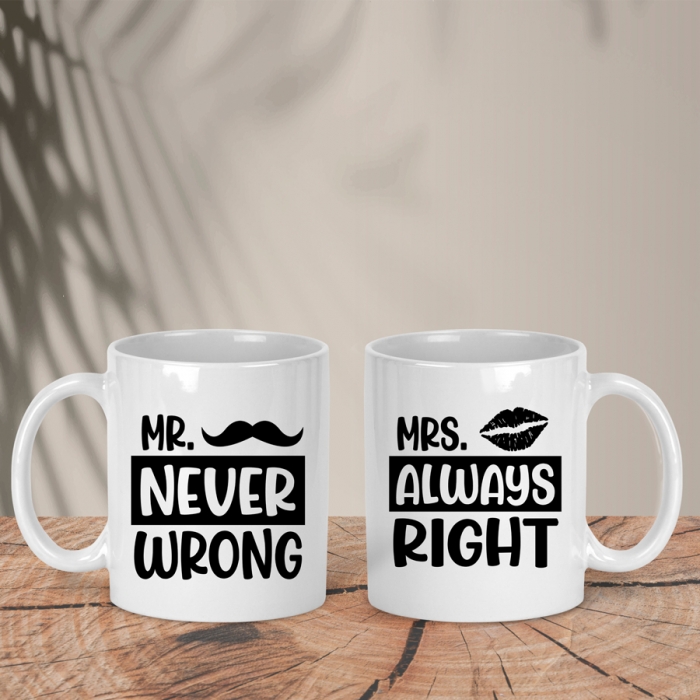 Σετ Λευκές Κούπες | Mr. Never Wrong - Mrs Always Right