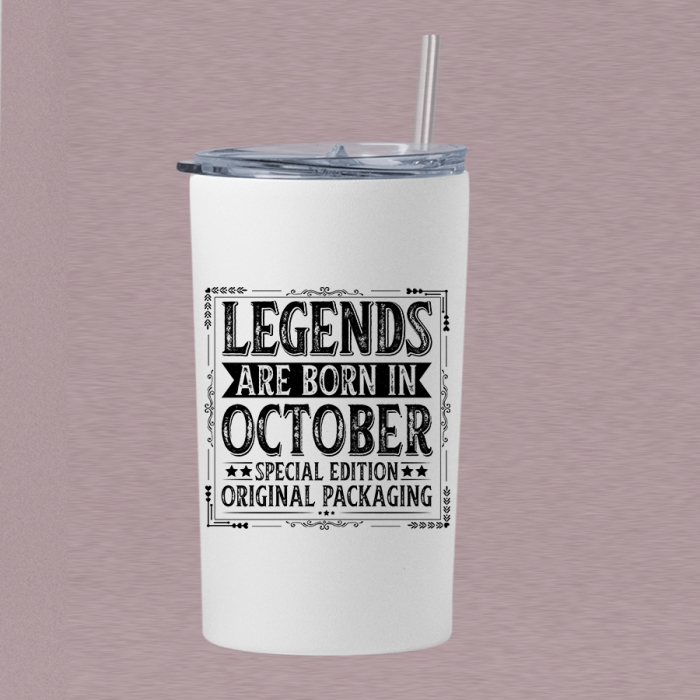 Ποτήρι θερμός μεταλλικό με καλαμάκι 15OZ/ 443ML | Legends are born in  October