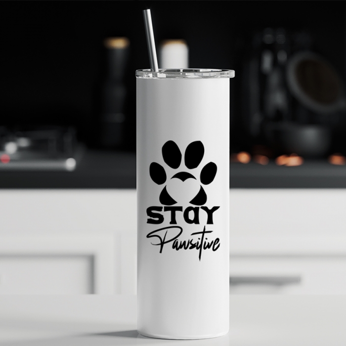 Ποτήρι θερμός μεταλλικό με καλαμάκι | Stay Pawsitive