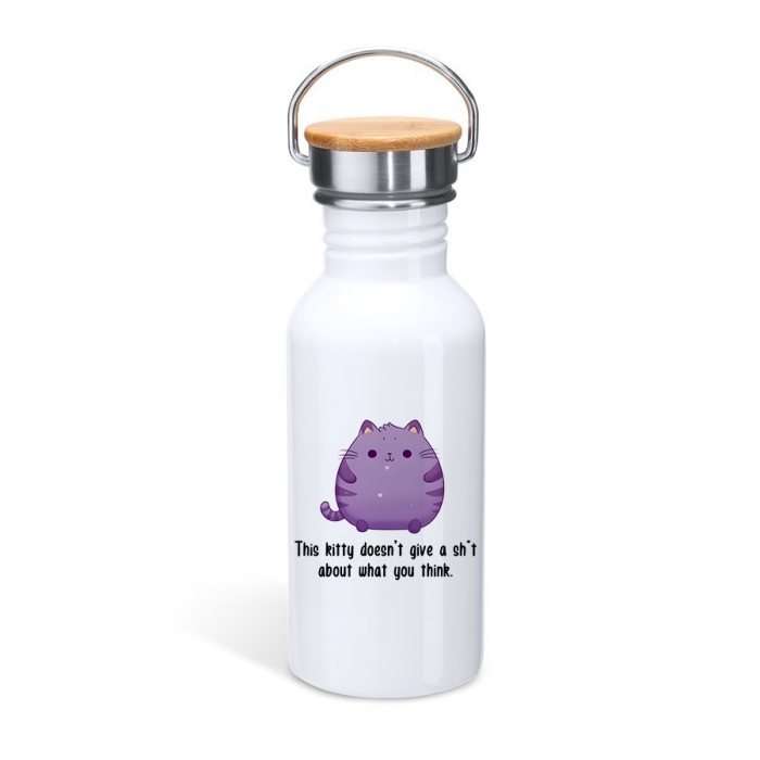 Μπουκάλι με καπάκι μπαμπού | This kitty doesn't give a sh't