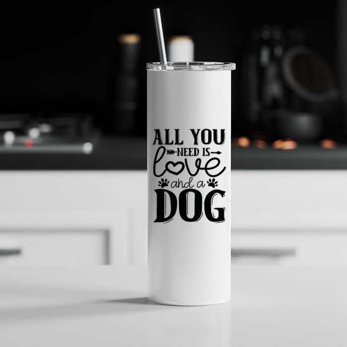 Ποτήρι θερμός μεταλλικό με καλαμάκι | All you need is love and a dog