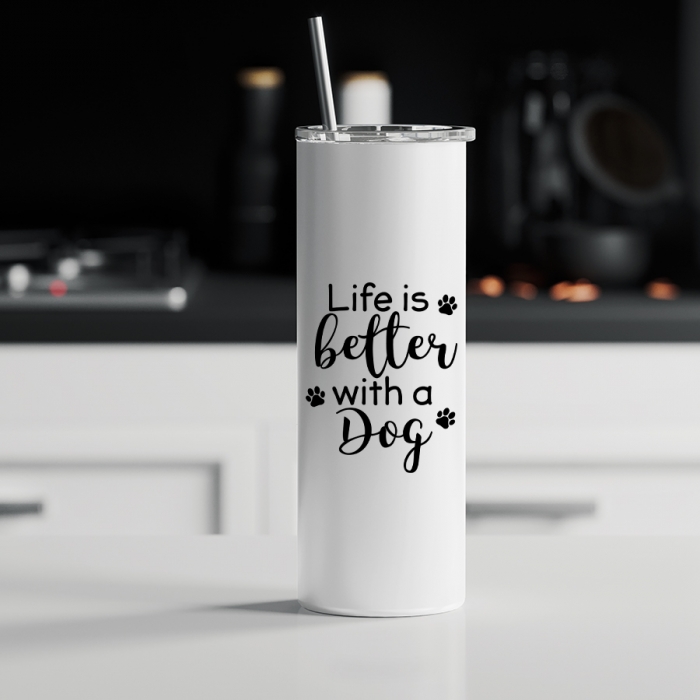 Ποτήρι θερμός μεταλλικό με καλαμάκι | Life is better with a dog