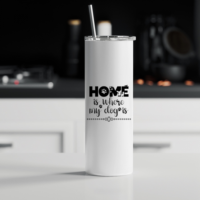 Ποτήρι θερμός μεταλλικό με καλαμάκι | Home is where my dog is