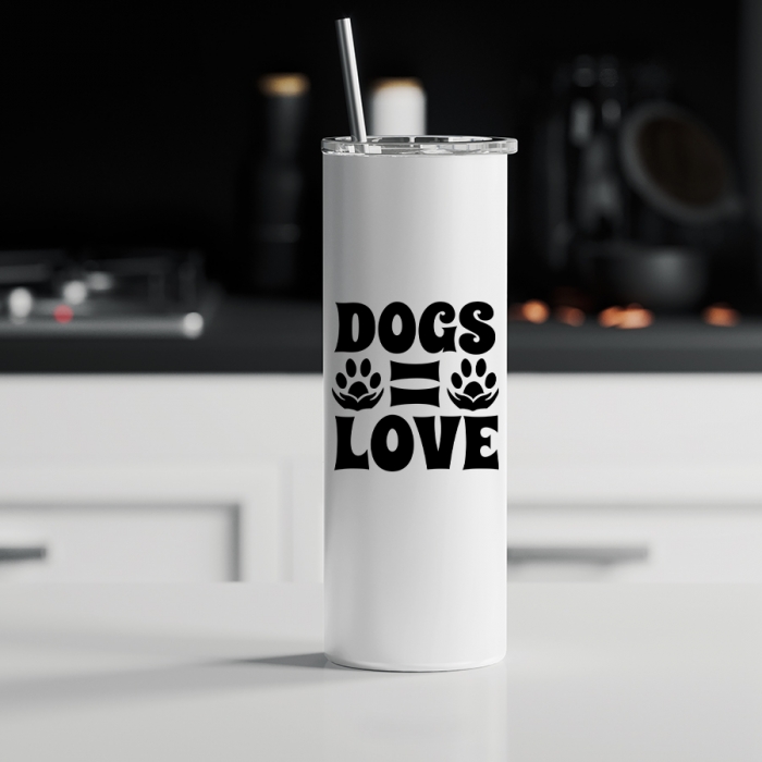 Ποτήρι θερμός μεταλλικό με καλαμάκι | Dogs = Love