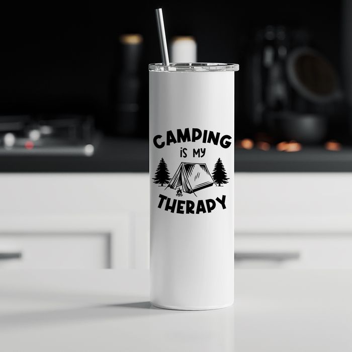 Ποτήρι θερμός μεταλλικό με καλαμάκι | Camping is my Therapy
