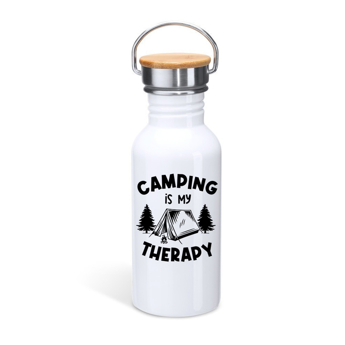 Μπουκάλι θερμός με καπάκι μπαμπού | Camping is my Therapy